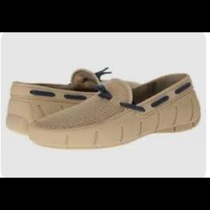 Schooners FLOATS Beige Mesh and Rubber Boat Shoes.  Blue Shoelaces